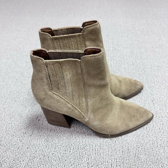 Marc Fisher Booties Tan Heeled Suede Women’s Size 7.5 - Picture 1 of 12